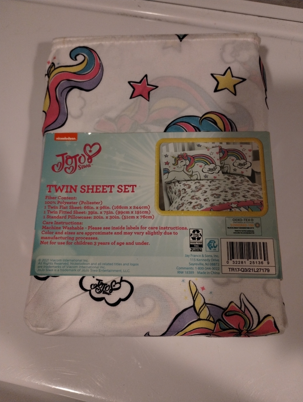 JoJo Siwa Twin Sheet Set - White with Pink, Blue, Yellow & Purple Accents - Picture 2 of 2